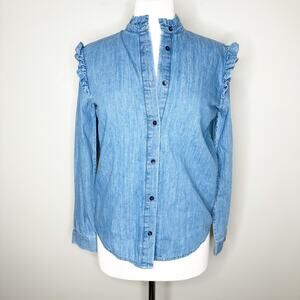 & Other Stories Womens Denim Shirt Button-Up Long Sleeve Ruffled Blue Size 4